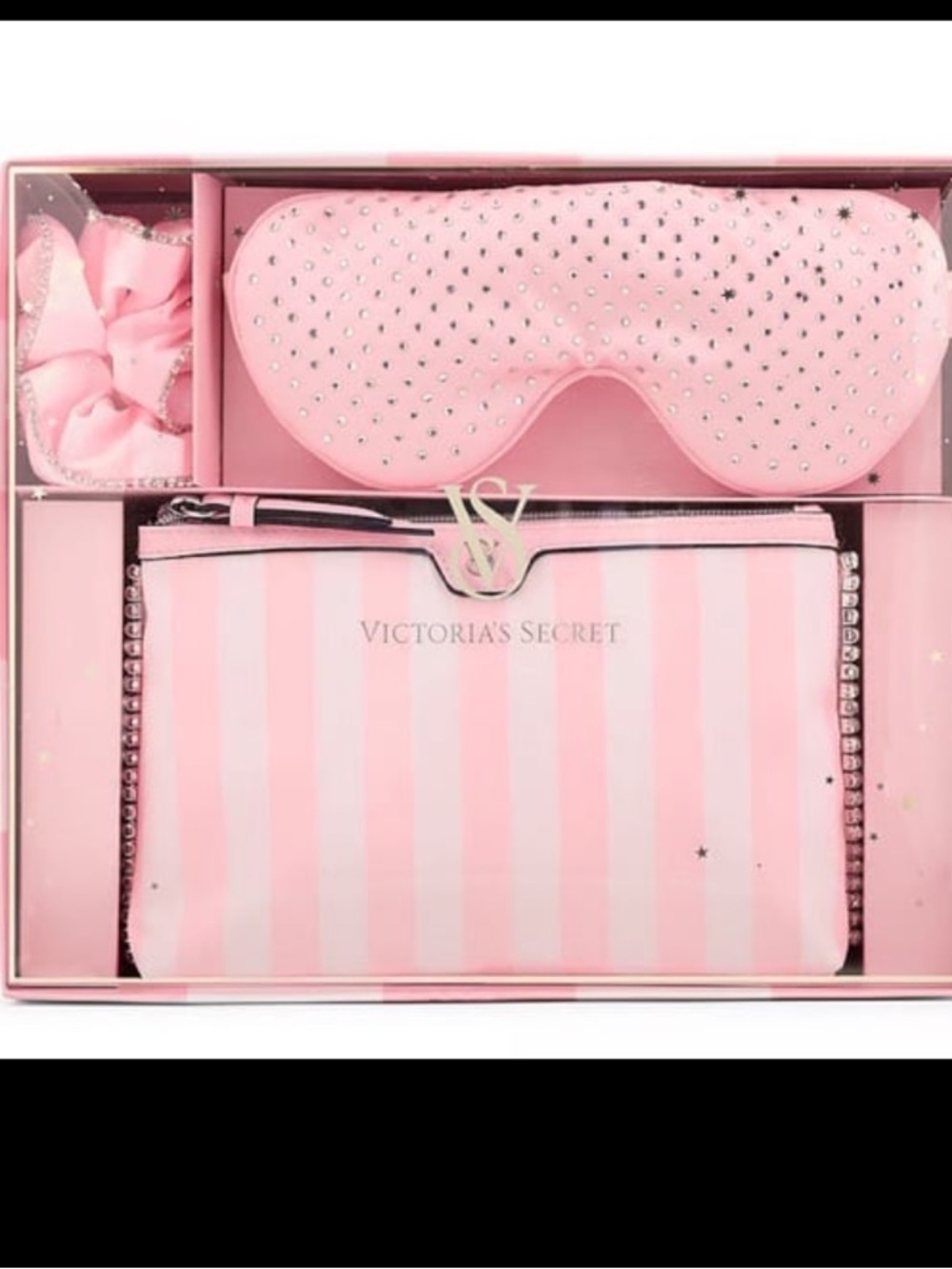 Victoria's Secret Pink Striped Sleep Travel Set with Rhinestone set exclusive ed